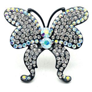 Chunky Rhinestone Butterfly Ring Silver Tone Nature Garden Trees Flowers Moth
